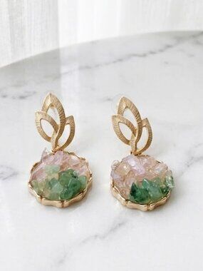 Green Fashion Flower Leaf Stone Earrings